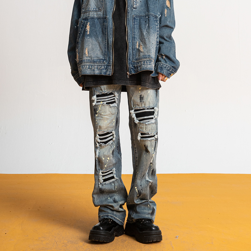 New Factors Trendyy Brand American High Street Fake Ripped Jeans European and American Trendyy Loose Straight Pants Hip-Hop Beggar Pants New Factors Trendyy Brand American High Street Fake Ripped Jeans European and American Trendyy Loose Straight Pants Hip-Hop Beggar Pants
