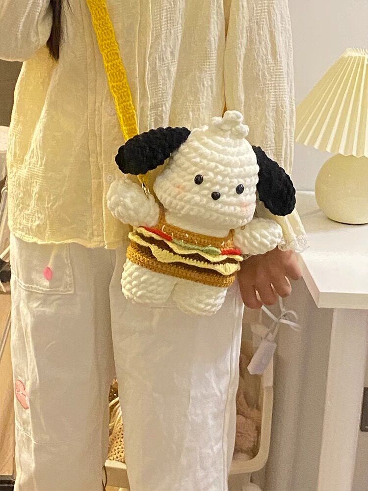 diy编织材料包 羊毛pacha狗汉堡手工编织diy材料女友冰条多巴胺肩袋娃娃