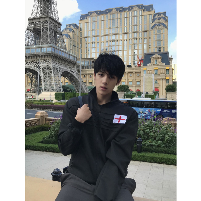 American Retro Badge Wrinkled Stand-Up Collar Zipper Sweatshirt Men's Cool Youth Training Jacket Cardigan Coat