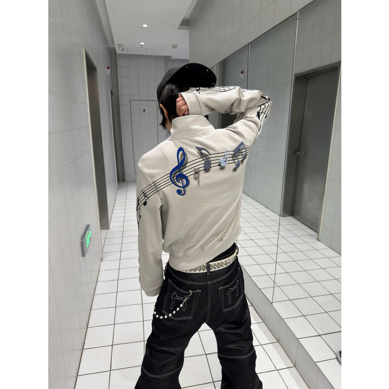 American High Street Style Embroidered Cardigan with Zipper and Stand Collar Sweatshirt for Spring and Autumn, Cool Casual Jacket for Young Men American High Street Style Embroidered Cardigan with Zipper and Stand Collar Sweatshirt for Spring and Autumn, Cool Casual Jacket for Young Men