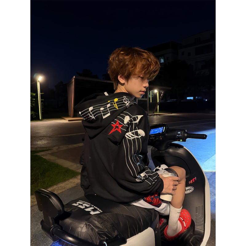 American High Street Fashion Brand Musical Note Embroidered Hooded Sweatshirt for Boys and Teenagers, Cool Couple's Zip-Up Jacket American High Street Fashion Brand Musical Note Embroidered Hooded Sweatshirt for Boys and Teenagers, Cool Couple's Zip-Up Jacket
