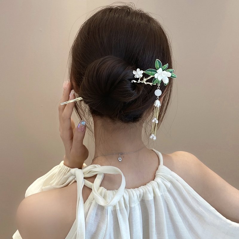 古风小清新栀子花发簪女时尚珍珠铃兰花流苏簪子复古汉服步摇头饰-阿里巴巴