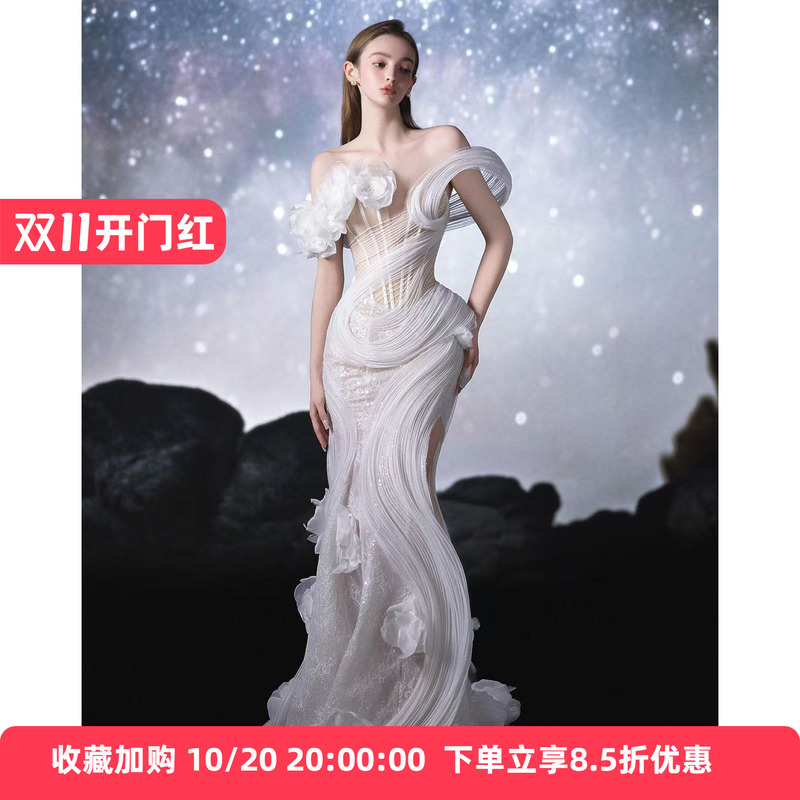 Heavy-Duty Fishtail Wedding Dress 2026 New Style Bride's High-End Engagement Dress, Super Fairy-Like, Suitable for Going Out and Welcoming Guests, with a Light Luxury Feel