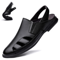 Mens leather sandals Summer genuine leather Soft bottom breathable holes Casual Outwear Youth Drive Cool Leather Shoes Dad Sandals