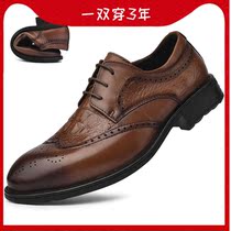 Inglées Pointy Leather Shoes Men Genuine Leather Business Authentic summer breathable trendy Bloc carved mens shoes New groom wedding shoes