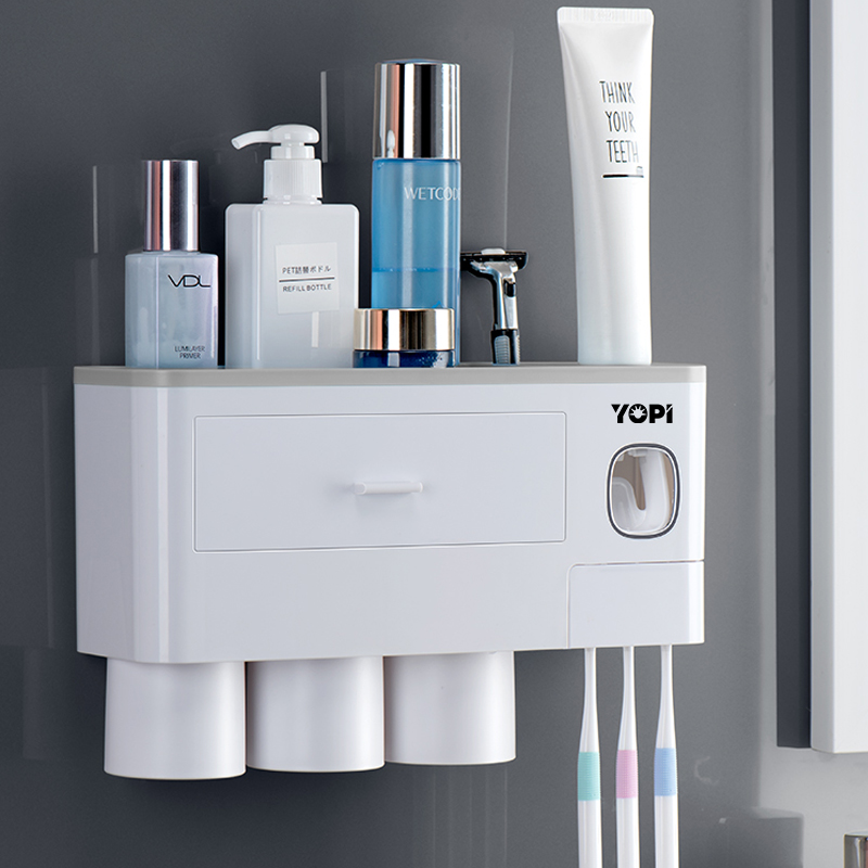 Toothbrush holder hanger punch-free dressing room wall-mounted mouthwash cup set light luxury tooth cylinder storage layer shelf
