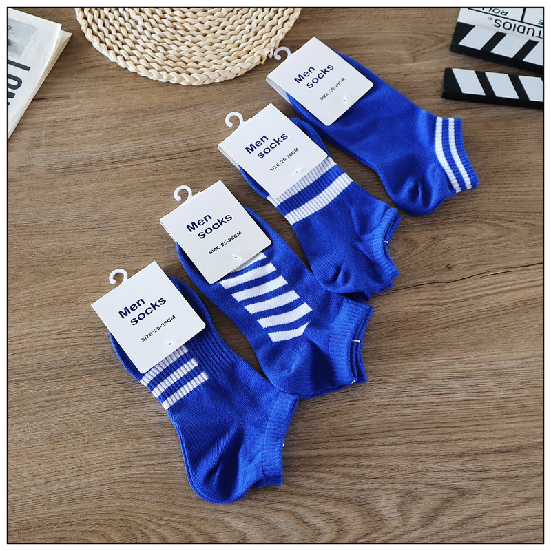 Casual Sports Socks for Men, Ankle Socks, Diagonal Stripe Short Socks, College Style, Fashionable, Trendy, Spring, Summer, Autumn, Thin Style, Blue