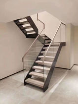 Glass Stairway Manufacturer Customised Home Steel Wood Loft Stairs Retrial Interior Stairway Double Beam Stairs Modern Double Side