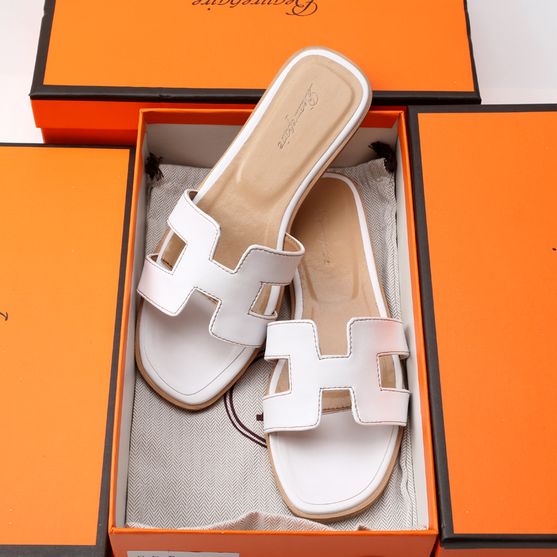 Trendy Genuine Leather Flat H Slippers for Women, Summer Fashion, New Korean Style, Versatile Beach Travel H Sandals