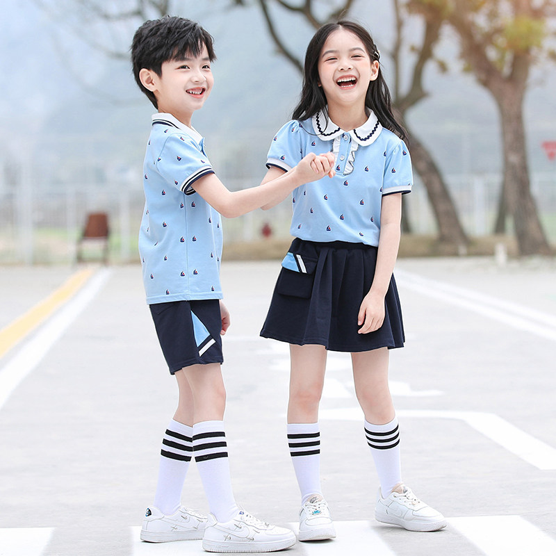 Kindergarten Garden clothes Summer clothes Primary and middle school students Games School uniforms Inlenwind Wind children Class short sleeve graduation photo suit