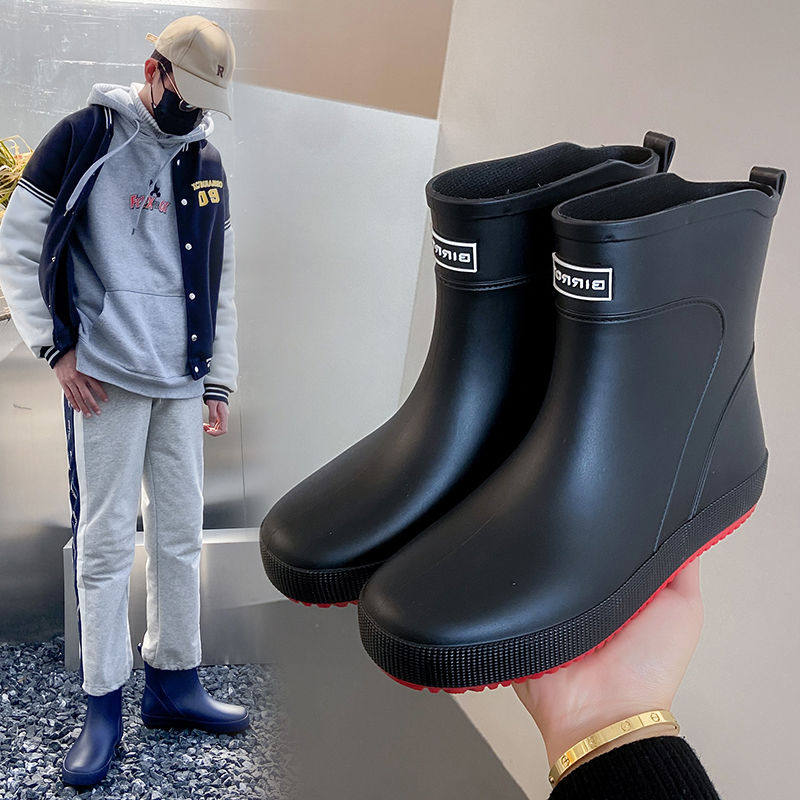 Naughty New Rain Shoes Men's Mid-Barrel Fashion Rain Boots Gush Warm Waterproof Shoes Flat Bottom Non-slip Takeaway Little Brother-Taobao