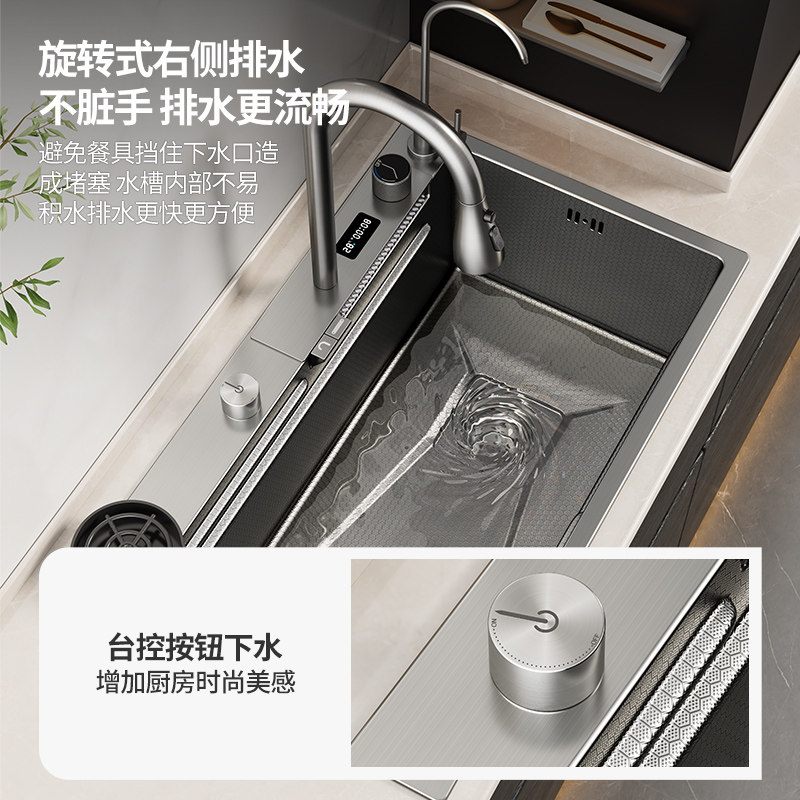 Feiyu Waterfall Kitchen Parue Basin Большой один резервуар, оборудованный 304 раковина из нержавеющей стали, промывочный бак, пруд, пруд, пруд