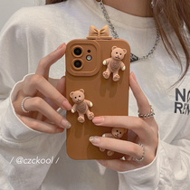 Autumn and winter caramel color Apple 13 mobile phone shell cartoon bear suitable for iPhone12promax personality cute new