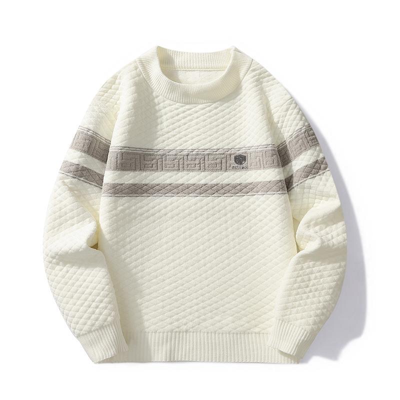 Round Neck Sweater for Men, Autumn and Winter Style, Unique Design, Pullover Knitwear, Loose Trendy Striped Sweater
