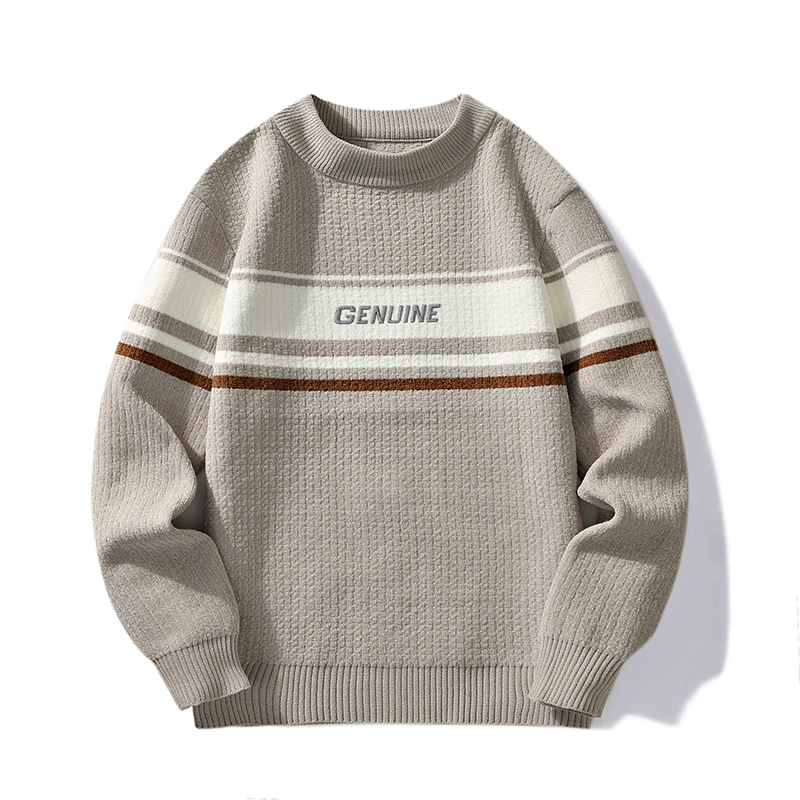 2024 Autumn and Winter New Men's Sweater Fashionable Youthful Korean Style Loose Round Neck Striped Knit Top