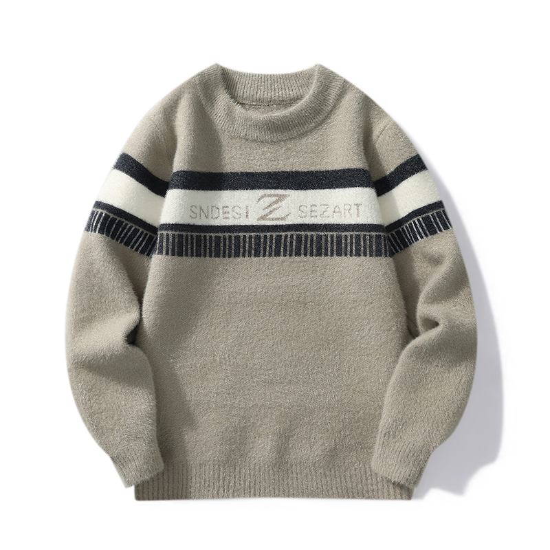 Soft and Cozy Men's Sweater for Autumn and Winter, New Color-Blocked Striped Knit Pullover with Crew Neck, Unisex Style Soft and Cozy Men's Sweater for Autumn and Winter, New Color-Blocked Striped Knit Pullover with Crew Neck, Unisex Style