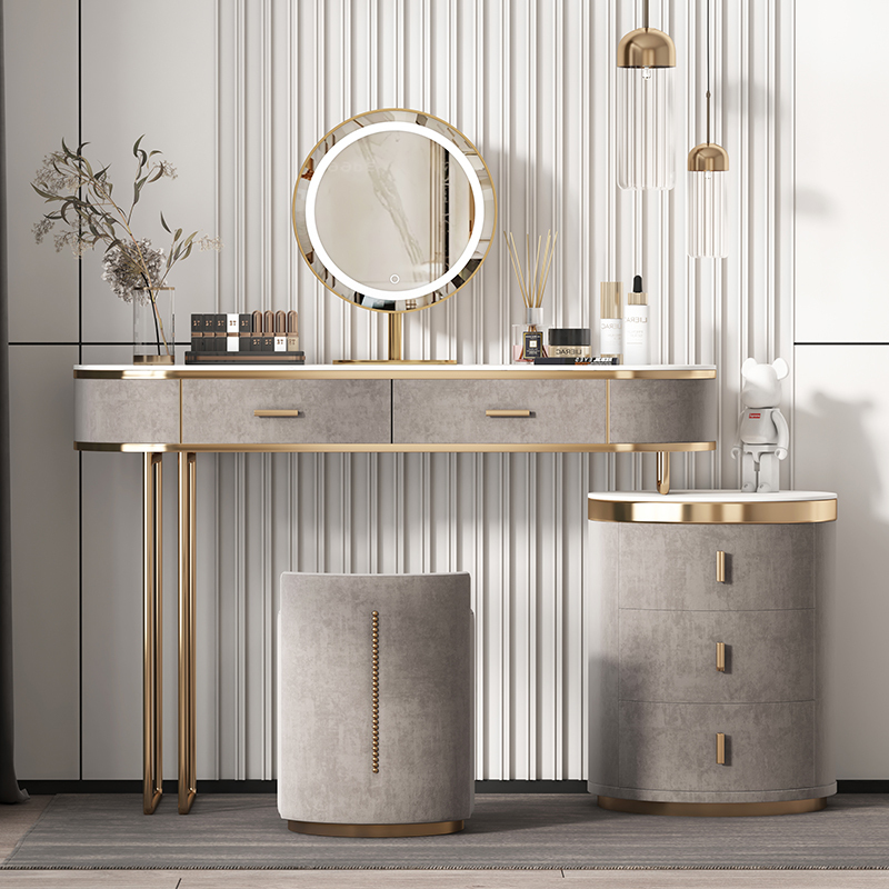 Light Luxury Slate Dressing Table, Solid Wood Master Bedroom, Modern and Simple, ins Style, Small Apartment Storage Cabinet Integrated with Dressing Table