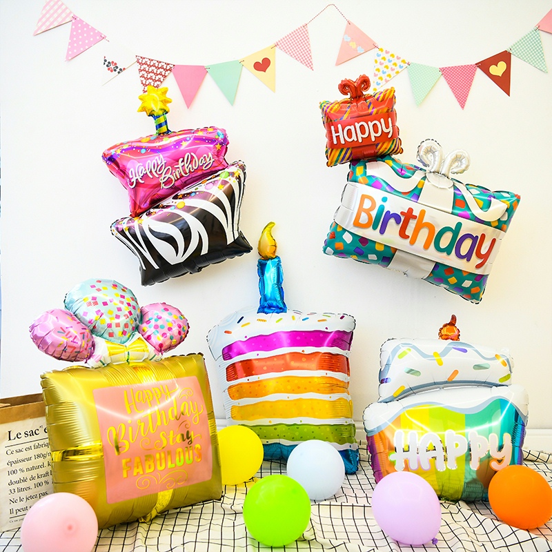 Cake aluminum film happy birthday balloon cartoon children baby one-year-old party scene layout dress up supplies