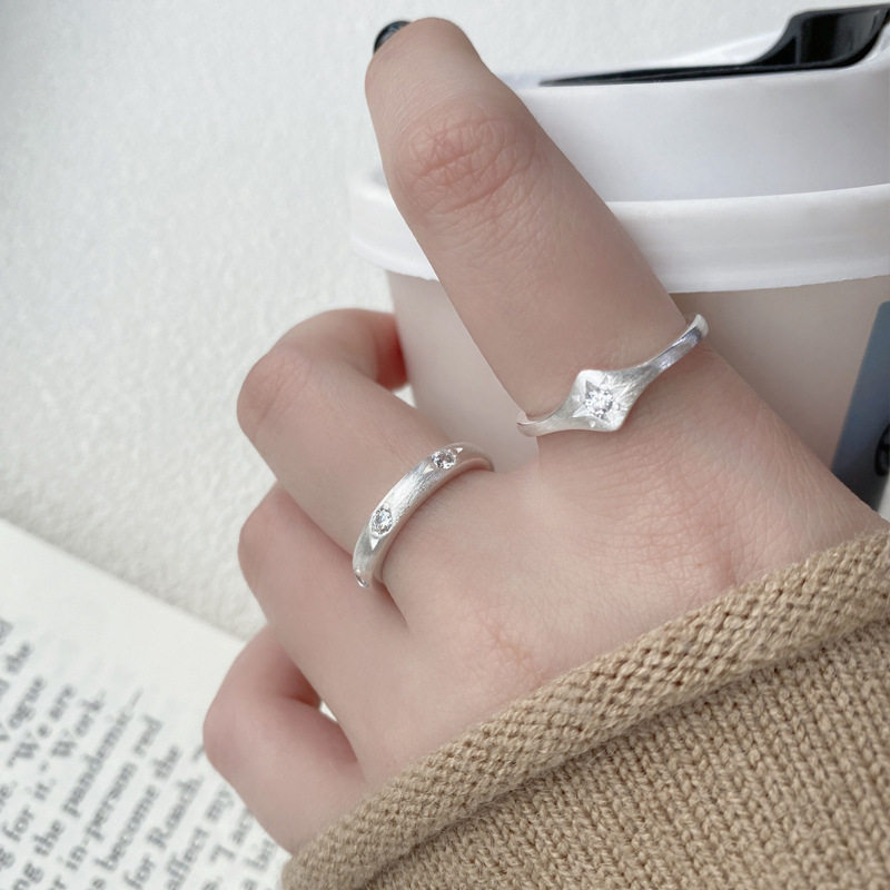 S925 sterling silver open silver ring eight-pointed star flash zirconium