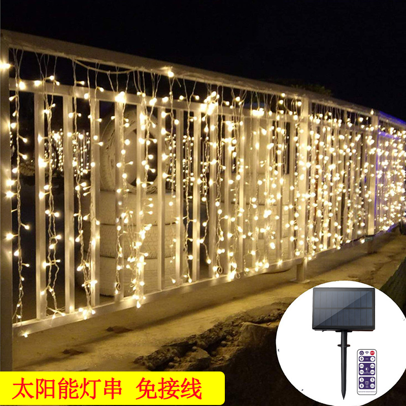 Solar Waterfall Star String Lights Outdoor Waterproof Garden Lights Garden Villa Balcony Decorative Lights With Terrace Lights