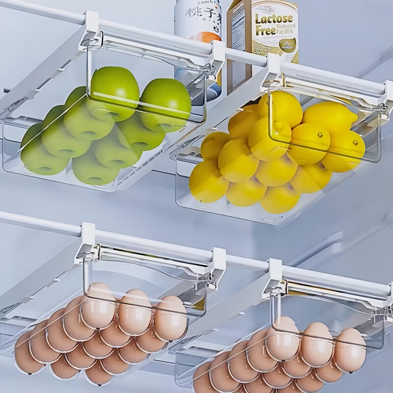 Refrigerator Drawer-Type Storage Box Hanging Basket for Hanging Eggs Inside the Kitchen, Fresh-Keeping and Freezing Storage Rack Organizer