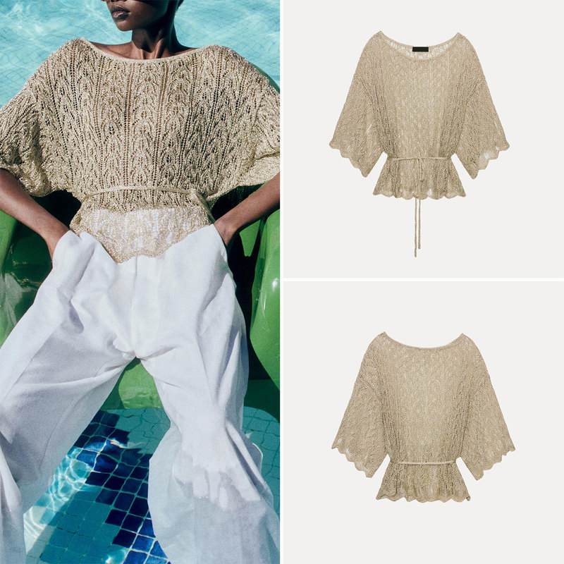 Cabinet 329! Women's Clothing 2026 New Summer Fashion Outfit with Belt, Metallic Thread Knit Top 8146003 Cabinet 329! Women's Clothing 2026 New Summer Fashion Outfit with Belt, Metallic Thread Knit Top 8146003