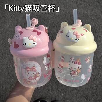 Summer Kt New Model High-Value Cute Portable Water Bottle for Girls, Children, and Students with Straw, Plastic Cup