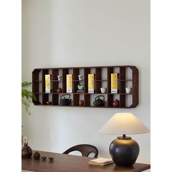 Wood fish season wall-mounted small solid wood ancient shelf storage hall