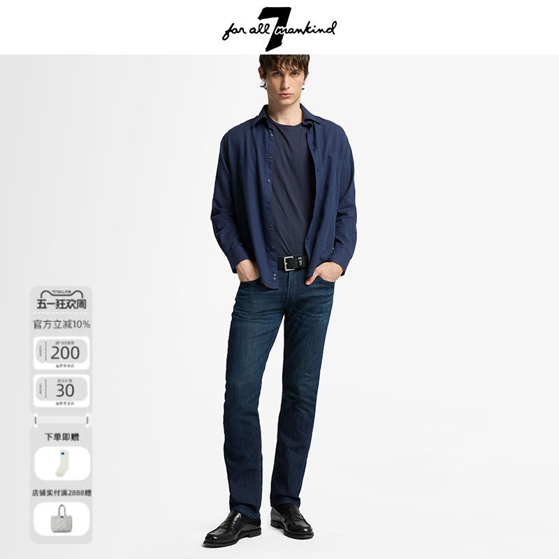7 for All Mankind Spring and Summer New Men's Classic Retro Washed Straight Button Jeans Casual