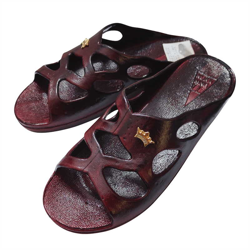 Guanming Genuine Taiwan Slippers for Women, Rubber Patent Leather, Old-Fashioned Retro Style, Suitable for Home and Outdoor Use, Non-Slip Flat Slippers for Middle-Aged and Elderly People