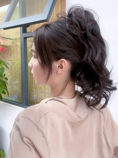 Ponytail Wig for Women, Chicken Feather Bun Style with Claw Clip, Half-Up Waterfall High Crown Hair Clip, Back of the Head Shark Clip Hair Accessory