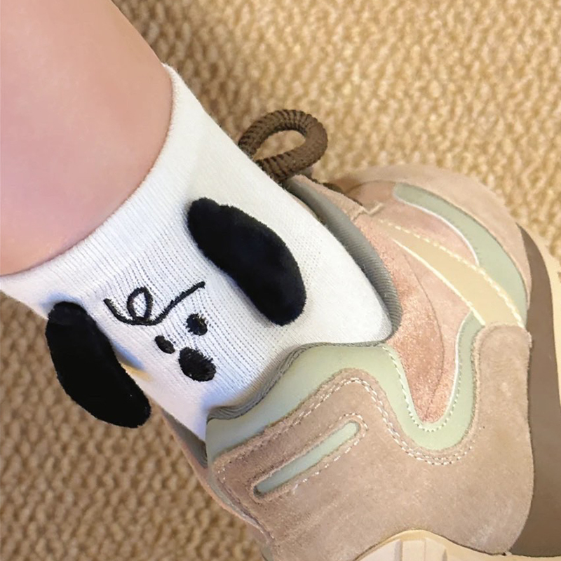 Korean Dongdaemun New Three-Dimensional Ear-Shaped Dog Mid-Calf Socks, Summer Thin Pure Cotton Sports Versatile Short Socks
