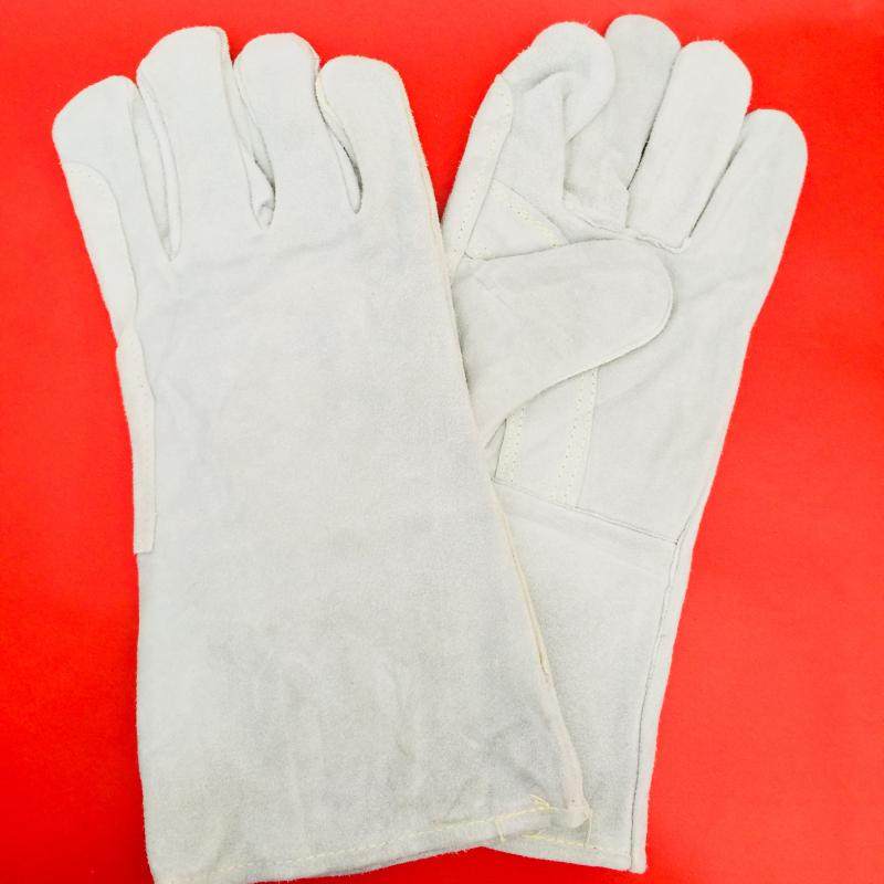 Index finger plus leather 14 inch wear-resistant high temperature natural color welding gloves welder labor insurance gloves two-layer cowhide gloves