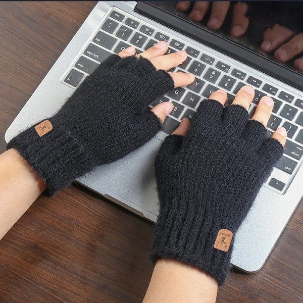 1Pair Winter Kniited Half Finger Gloves for Women Men Girls -