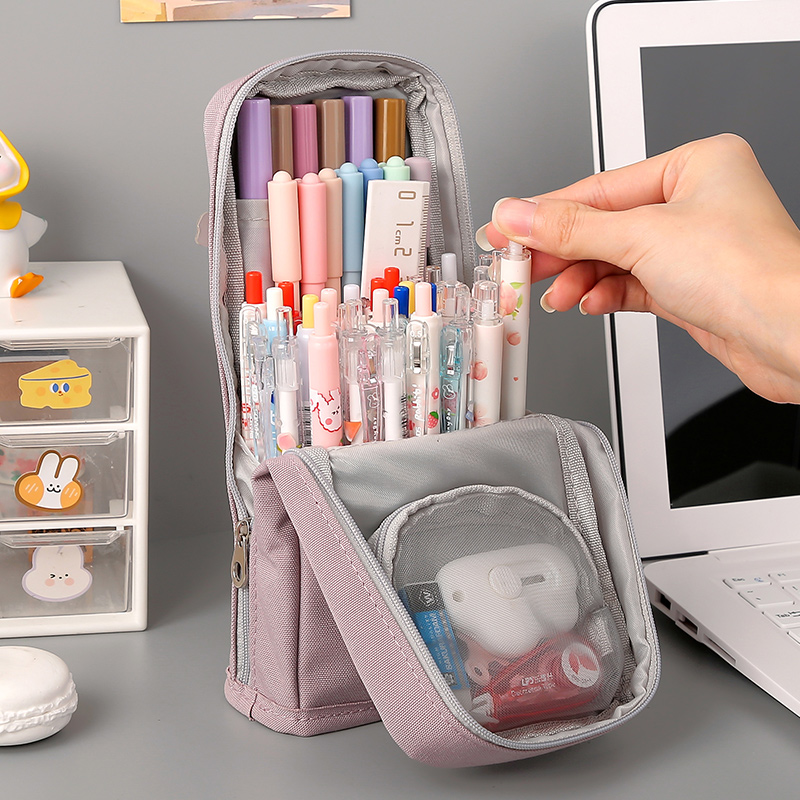 Bentho Vertical Large Capacity Pen Bag Girl Beginner High School Middle School Writing Pencil Case Pens Box Ins Day Series High Face Value Canvas Pen Bag 2021 New Pop Net Red Creative Pen Holder Pencil Stationery Bag