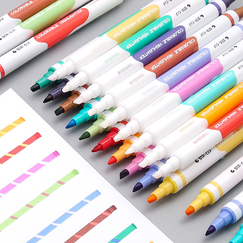 This study double-headed erasable fluorescent pens 12 packs of oblique-head marker pens large-capacity students use color markers Korean version to draw key lines for notes special hand account pen fluorescent color pen set