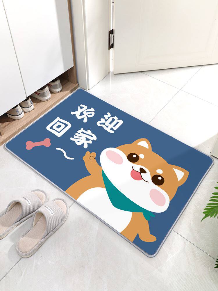 The entrance floor mat is cute and welcome to go home and step on the foot mat outside the door.