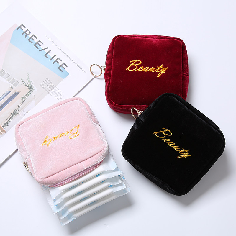 Sanitary Cotton Aunt Towel Containing bag Girl Hearts Portable Cute Large Capacity COTTON SMALL BAG Cotton Pouch M Scarlet