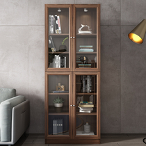 Nordic simple layered bookshelf bedroom living room simple floor one wall glass door bookcase solid wood shelf