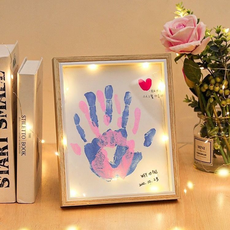 Couple diy handprint photo frame souvenir color lover family portrait oil painting hand and foot print mud hand mold palm print painting