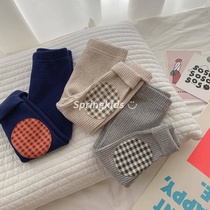 Childrens contrasting plaid patch leggings trousers spring and autumn outer wear leggings baby trousers 22 spring new style