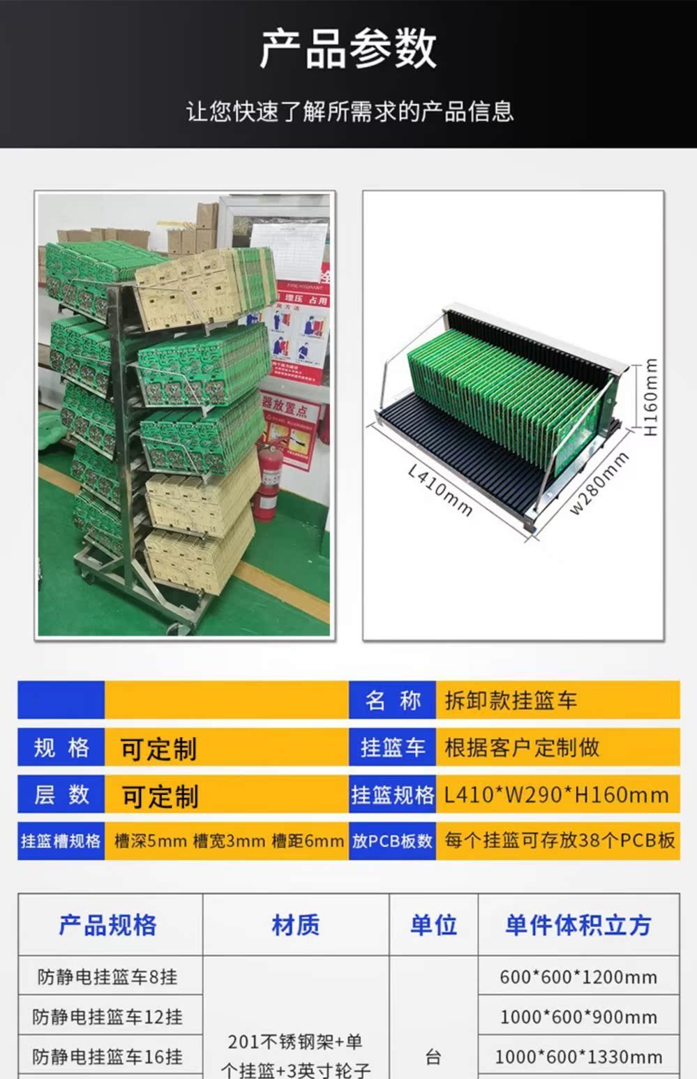 Hanging Basket Car Stainless Steel Detachable Metal Storage Rack Hand-Push Transfer Car Detachable Breadboard