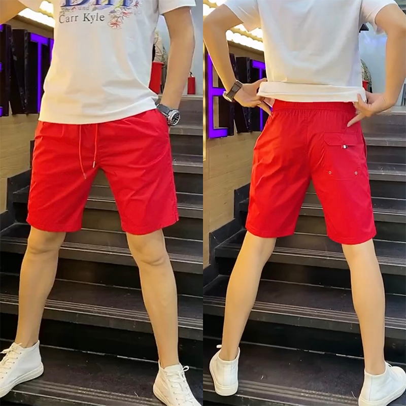 2026 Summer Red Sports Shorts for Men, Trendy Quick-Drying Casual Five-Point Shorts with Slits, Breathable Large Shorts, Beach Shorts