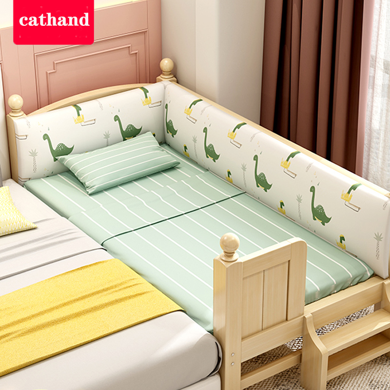 Solid wood children's bed with guardrail baby single bed boy girl princess bed king bed wide bed stitching bedside