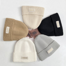 Plush knitted hat for women in autumn and winter trendy brand warm ear protection and face-showing small cold hat outdoor versatile large head circumference woolen hat for men