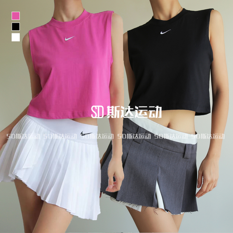 [Nike Nike] Women's Embroidered Small Hook Sports Casual Pure Cotton T-Shirt Dragon Fruit Color Sleeveless Vest Ar3204