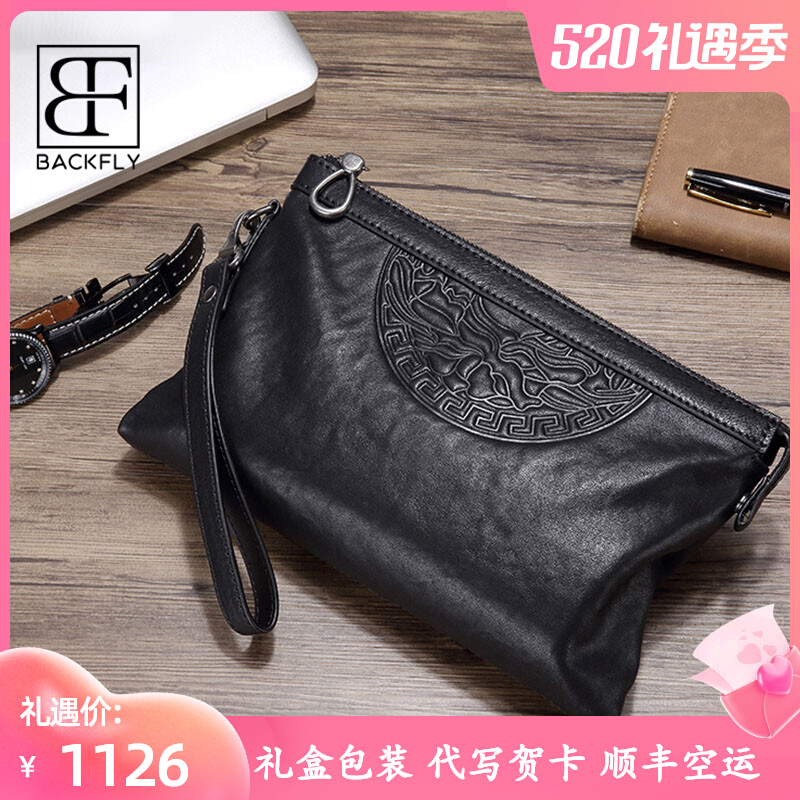 BACKFLY MEN'S HANDS WITH BAG 2022 NEW TIDE GENUINE LEATHER LIGHT LAVISH BAG LETTER ENVELOPING BUSINESS CASUAL HAND GRAB BAG