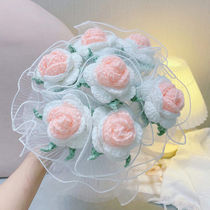 Hand touted Diy wool thread crochet simulation flowers handwoven rose floral material wedding send bestie friend presents