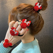 Red crystal head rope South Korea Import delicately elastic hair ring shiny drill hair rope leather fascia leather jacket hair ornaments