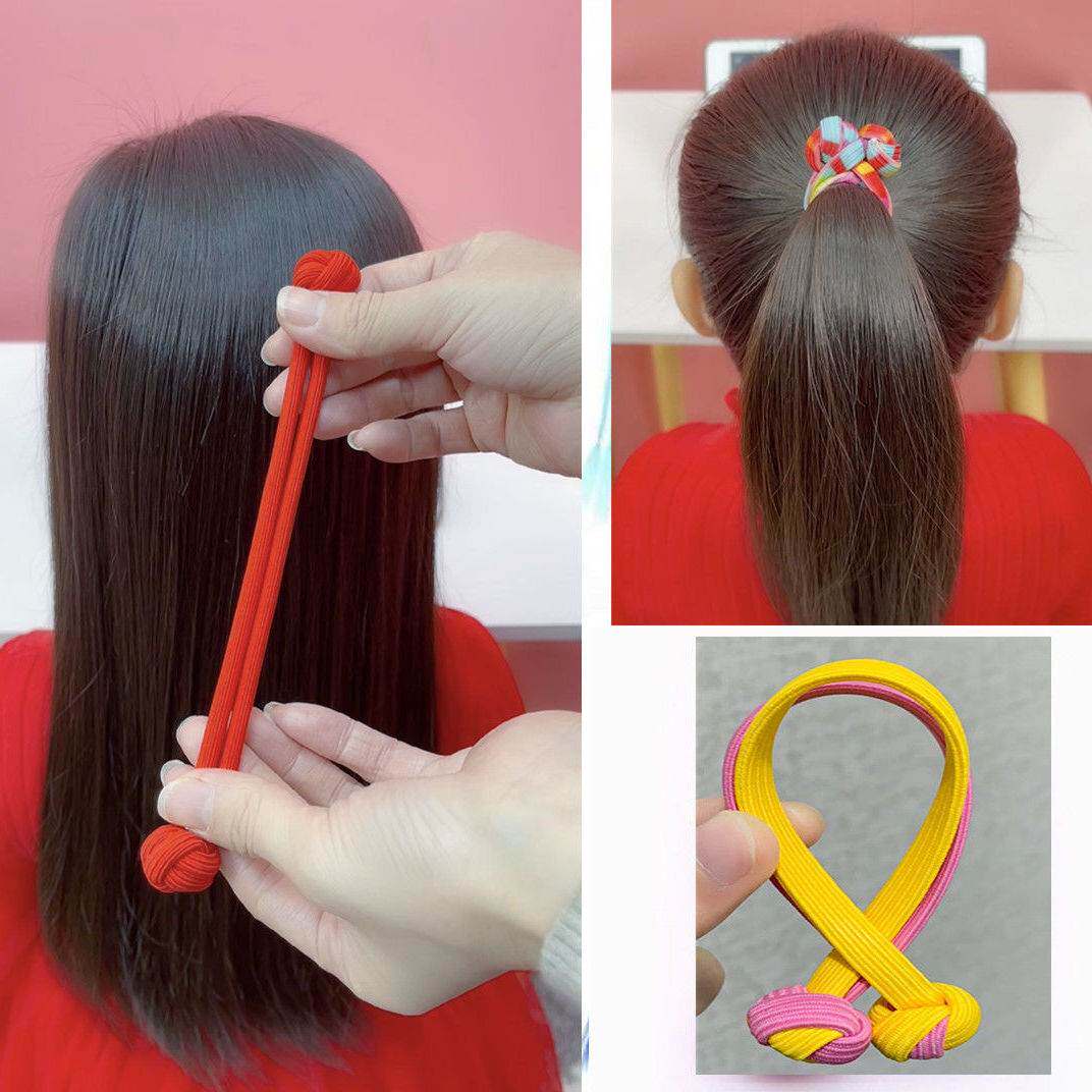 Chinese knot double-headed rubber band girl's high elastic hair ring headdress horsetail hair ring small Xigua hair accessories children's hair ring